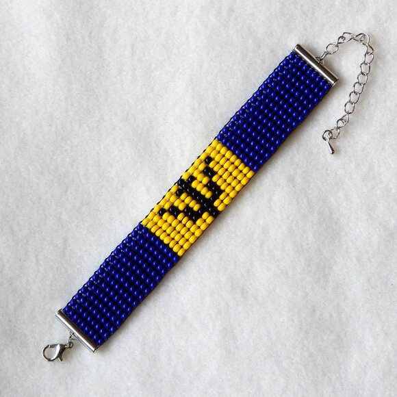 Barbados flag bead bracelet, handmade, adjustable length - Picture 2 of 7
